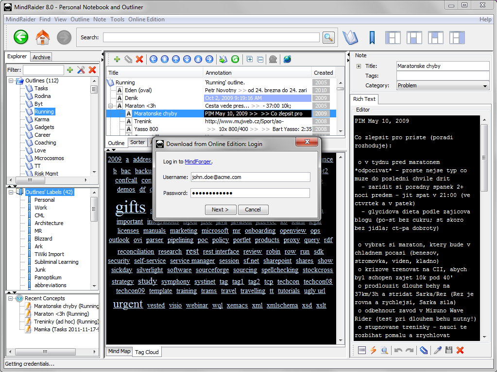 Download Outline from CoachingNotebook to MindRaider