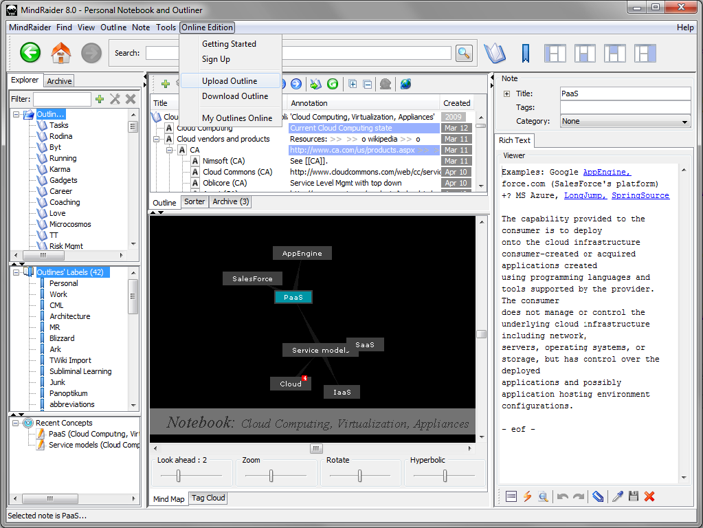 Upload outline from MindRaider to CoachingNotebook